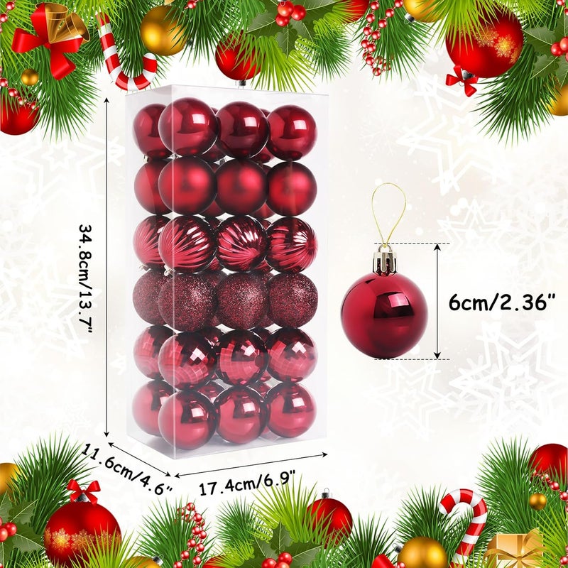 TranquilBliss 36 Pcs-2.36" Christmas Ball Ornaments, Shatterproof Hanging Balls, Tree Decorations for Xmas Tree, Wreath Decor, Holiday Party, Burgundy Red - Image 2